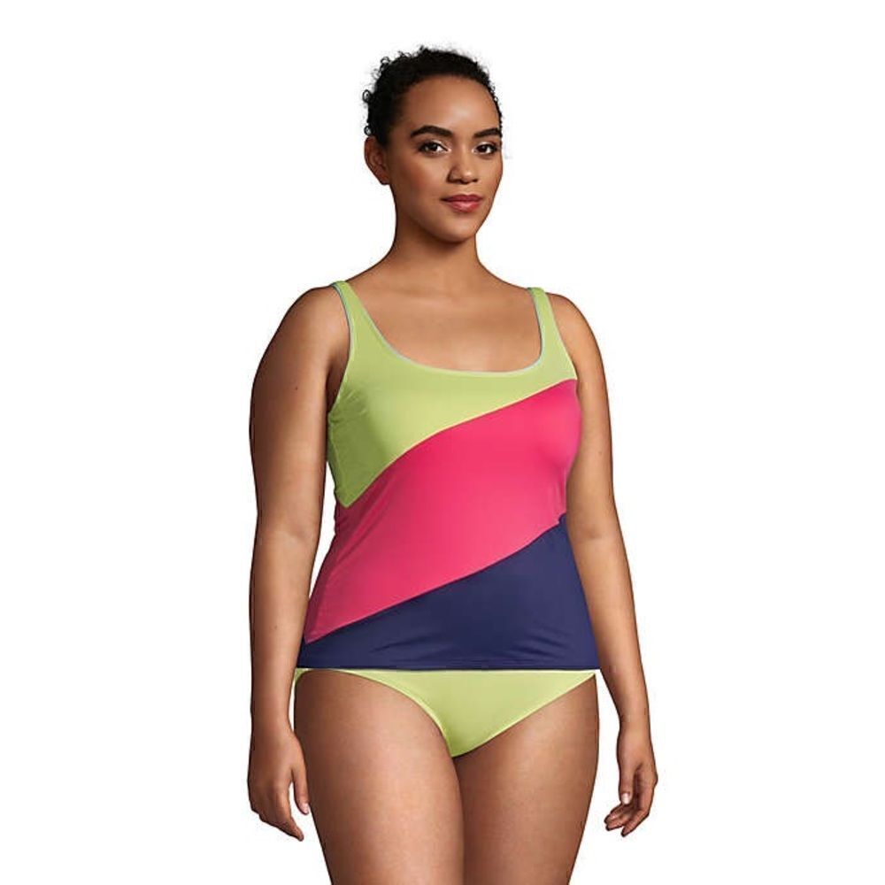 New Land’s End Plus Size square neck navy lemon lime mix colorsTankini Size 16